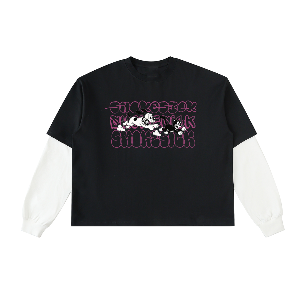 Layered Contrast Sleeve Cotton T-Shirt