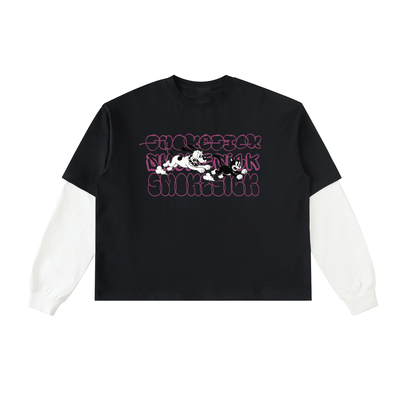 Layered Contrast Sleeve Cotton T-Shirt